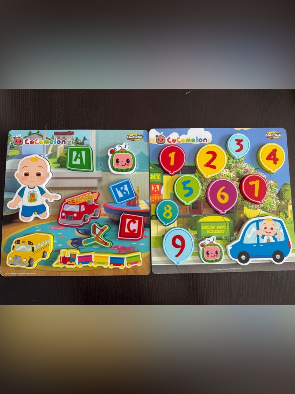 Great Cocomelon Bundle!  Wooden Number & Vehicle Puzzles - Colorful!
